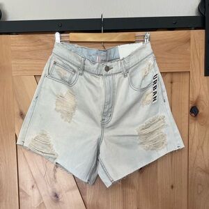 BDG Dropped Waist Light Blue Distressed Jean Shorts